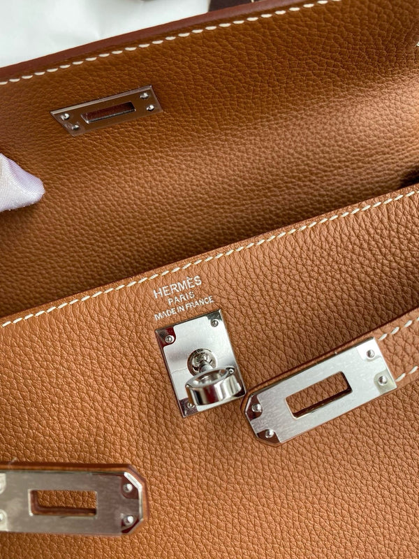 HM KELLY 28CM TAN TOGO ARGENTO HARDWARE
