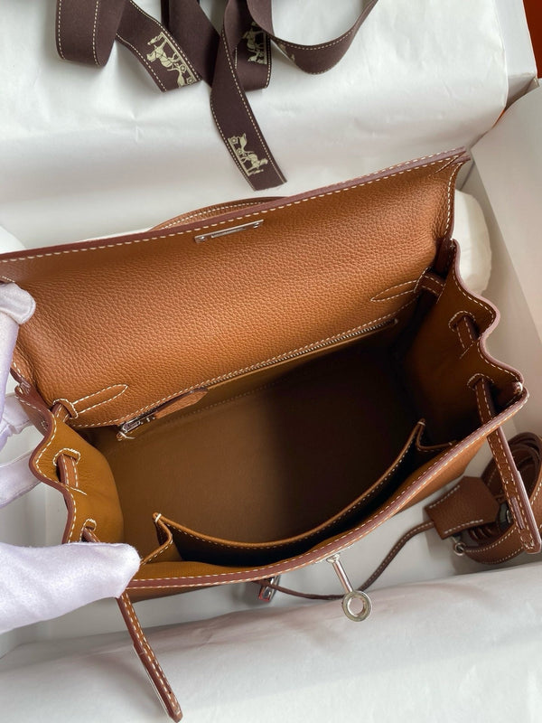HM KELLY 28CM TAN TOGO ARGENTO HARDWARE