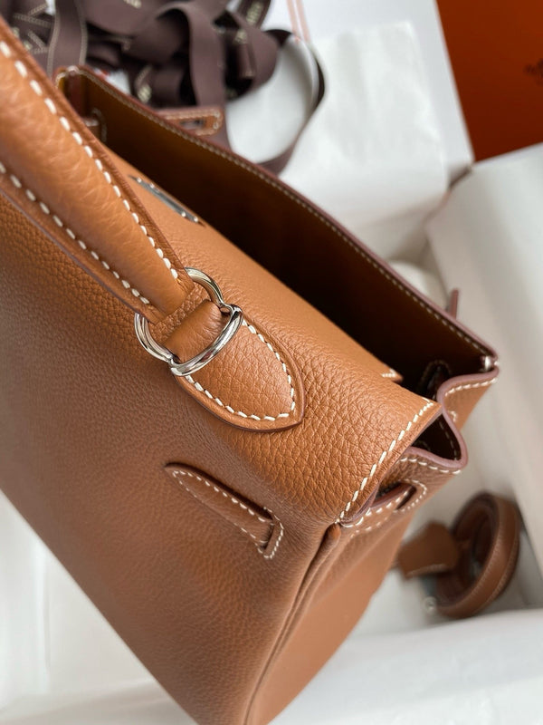 HM KELLY 28CM TAN TOGO ARGENTO HARDWARE