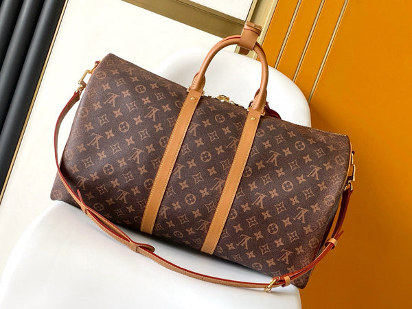 KEEPALL 50 BANDOULIERE MONOGRAM DUST COASTED CANVAS 