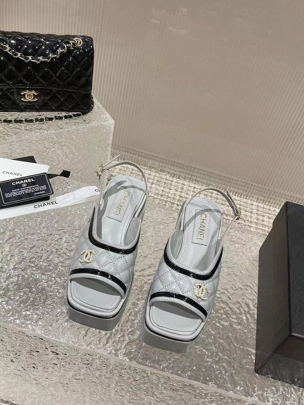 sandalo slingback con plateau cc in pelle di vitello grigia