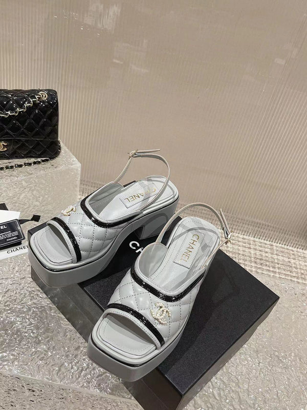 sandalo slingback con plateau cc in pelle di vitello grigia