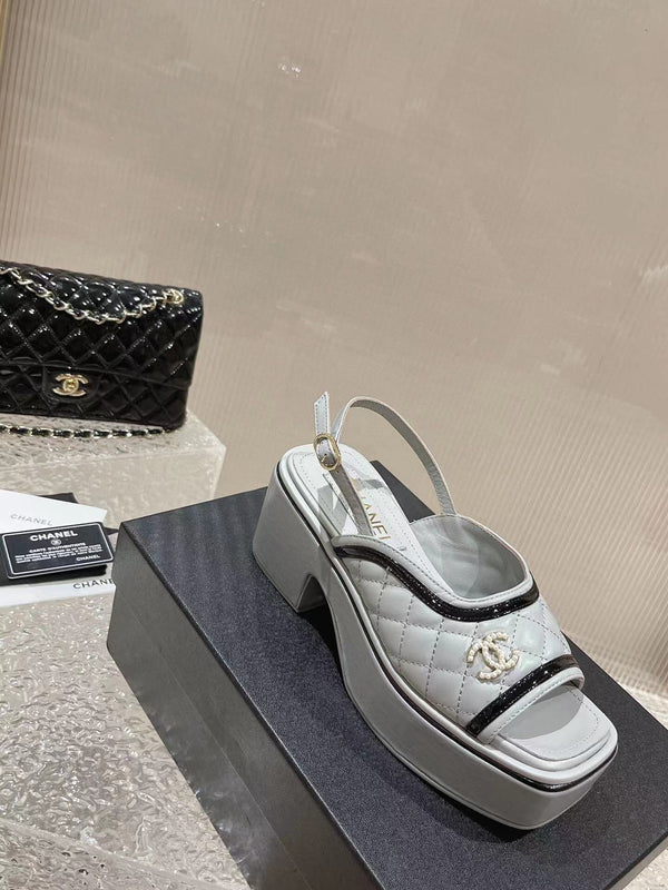sandalo slingback con plateau cc in pelle di vitello grigia