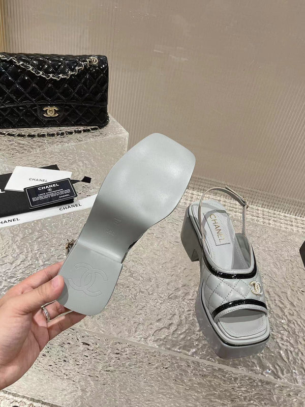 sandalo slingback con plateau cc in pelle di vitello grigia