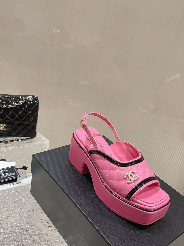sandalo slingback con plateau cc in pelle di vitello rosa