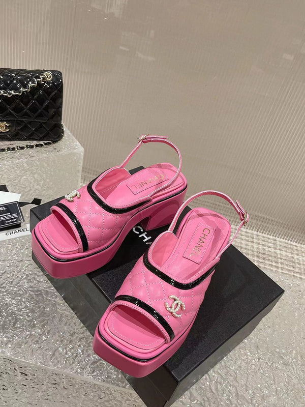 sandalo slingback con plateau cc in pelle di vitello rosa