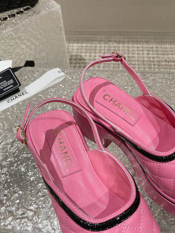 sandalo slingback con plateau cc in pelle di vitello rosa