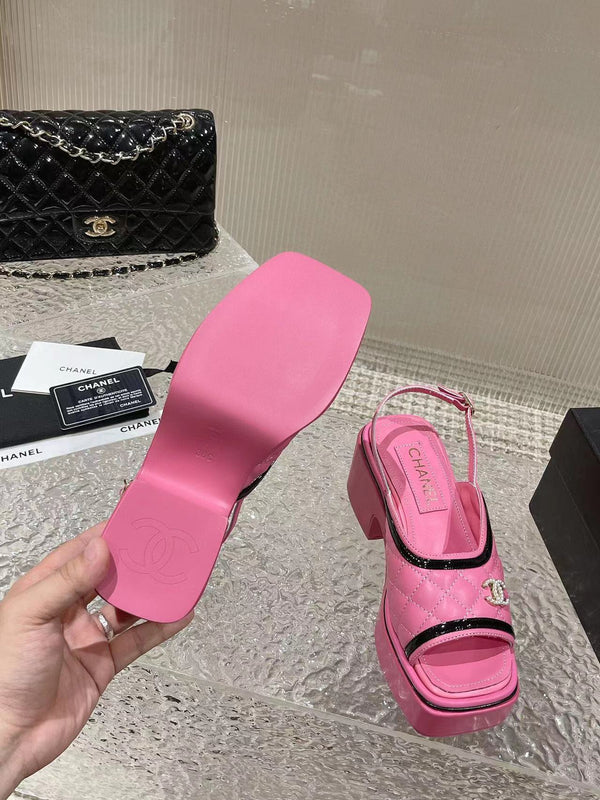 sandalo slingback con plateau cc in pelle di vitello rosa