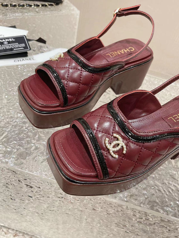 sandalo slingback con plateau cc in pelle di vitello bordeaux