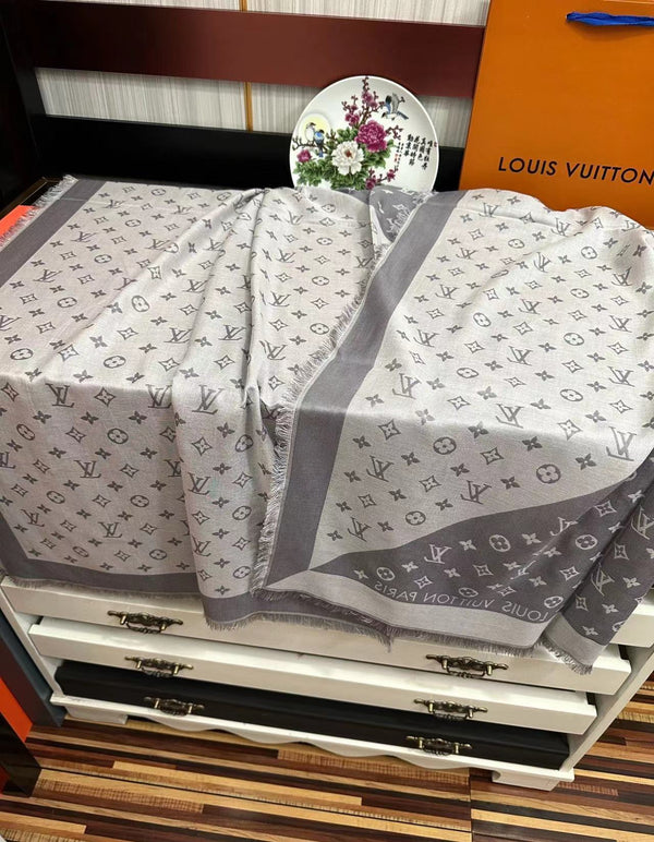 All About LV Monogram Scarf Gray Wool
