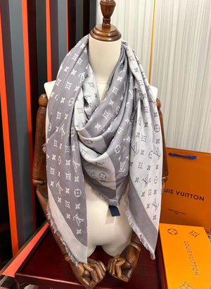All About LV Monogram Scarf Gray Wool