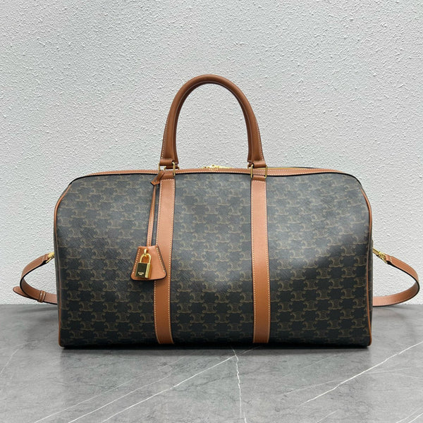 Borsa da viaggio grande 50 cm Triomphe Canvas in pelle di vitello color cuoio