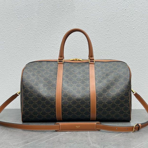 Borsa da viaggio grande 50 cm Triomphe Canvas in pelle di vitello color cuoio