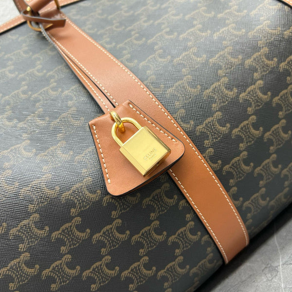 Borsa da viaggio grande 50 cm Triomphe Canvas in pelle di vitello color cuoio