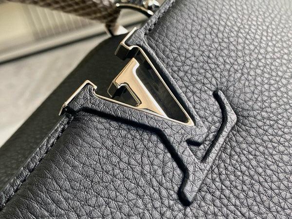Borsa Capucines in pelle di vitello nera con manico superiore e serpente, versione migliore