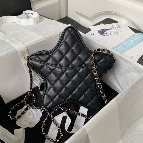 Borsa a stella 24C 22,5 cm in pelle di vitello nera con finiture dorate 