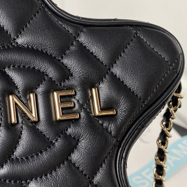 Borsa a stella 24C 22,5 cm in pelle di vitello nera con finiture dorate 