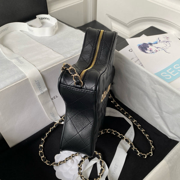 Borsa a stella 24C 22,5 cm in pelle di vitello nera con finiture dorate 