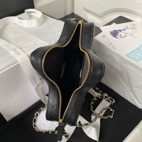 Borsa a stella 24C 22,5 cm in pelle di vitello nera con finiture dorate 