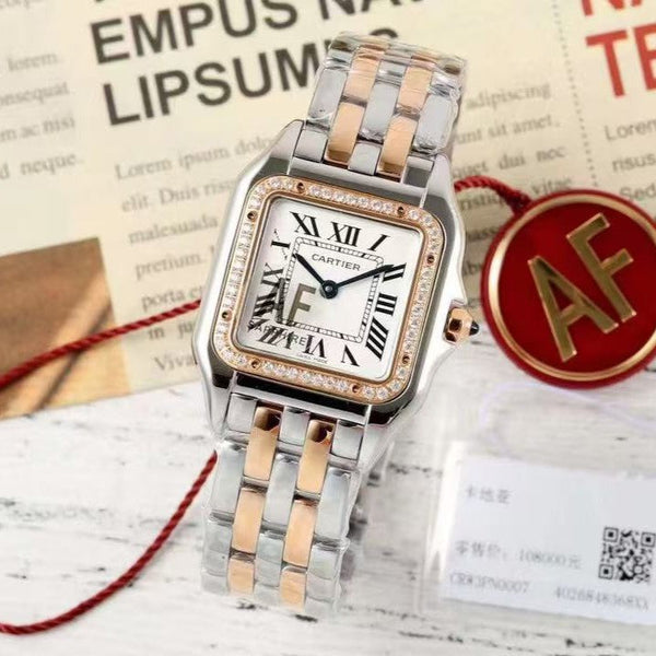 PANTHERE 27MM CASSA IN ORO ROSA E ARGENTO LUNETTA CON DIAMANTI QUADRANTE BIANCO (VERSIONE MIGLIORE) 