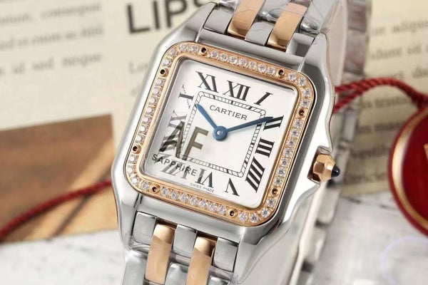 PANTHERE 27MM CASSA IN ORO ROSA E ARGENTO LUNETTA CON DIAMANTI QUADRANTE BIANCO (VERSIONE MIGLIORE) 