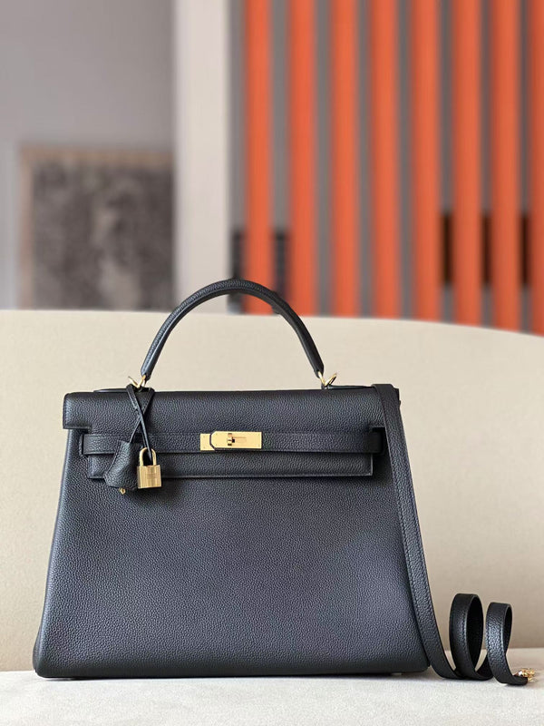 HM KELLY 35CM BLACK TOGO LEATHER GOLD HARDWARE