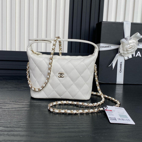Borsa Hobo CC 25C 21,5 cm con manico superiore in pelle di vitello martellata bianca