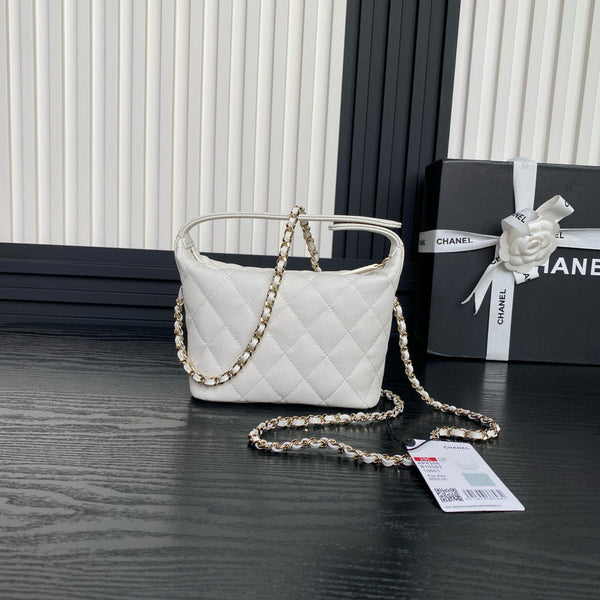 Borsa Hobo CC 25C 21,5 cm con manico superiore in pelle di vitello martellata bianca
