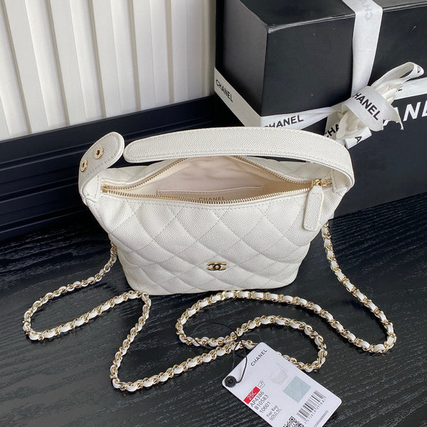 Borsa Hobo CC 25C 21,5 cm con manico superiore in pelle di vitello martellata bianca