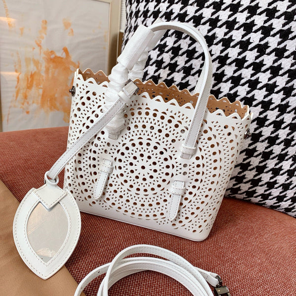 Alaia Mina 16 Bag White Vienne Wave Calfskin