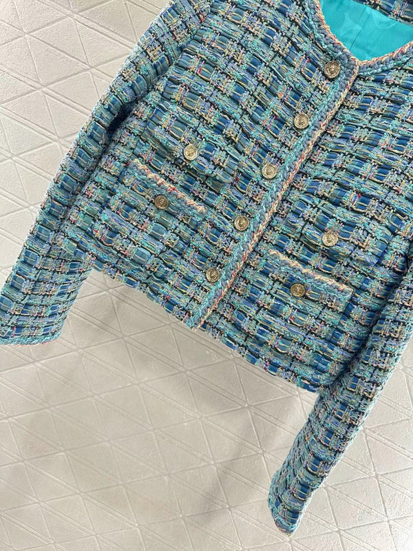 CC 25 Giacca Cardigan Blu Cotone Seta Misto Lana