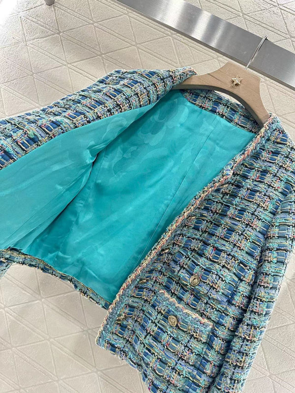 CC 25 Giacca Cardigan Blu Cotone Seta Misto Lana