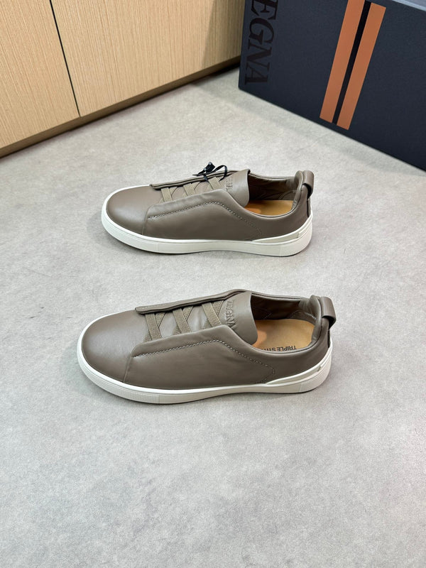 Zegna Triple Stitch Olive Green Leather sneakers