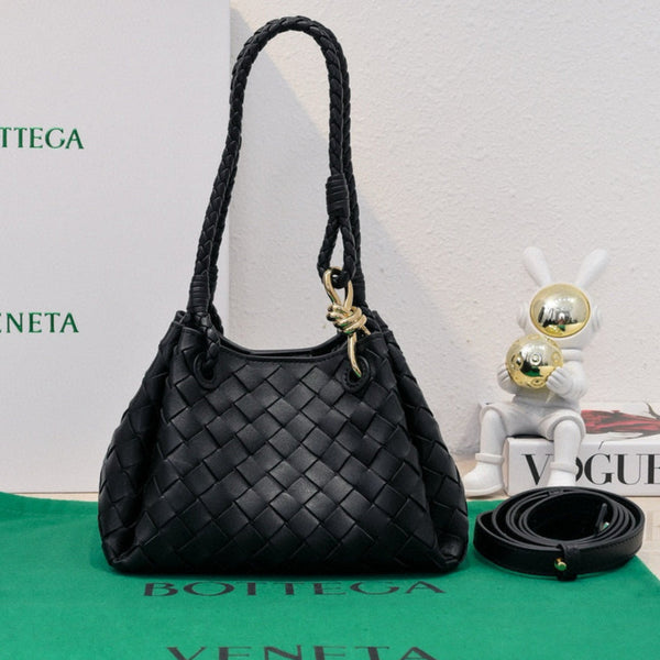 Borsa a tracolla BV Parachute Intrecciato in pelle di vacchetta nera