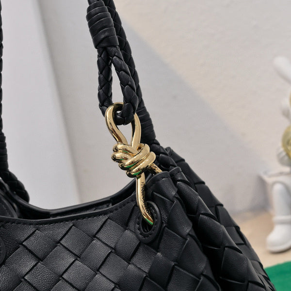 Borsa a tracolla BV Parachute Intrecciato in pelle di vacchetta nera