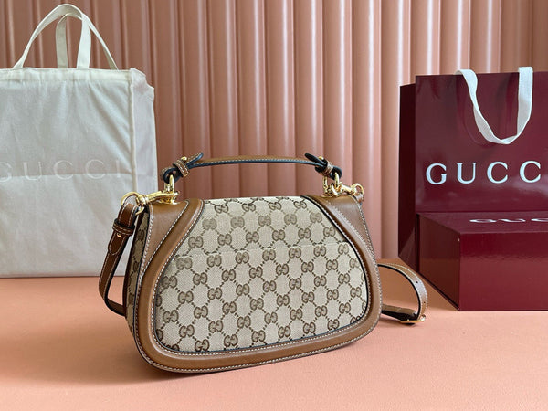 Borsa Gucci Blondie Media 27cm in pelle e tela marrone beige