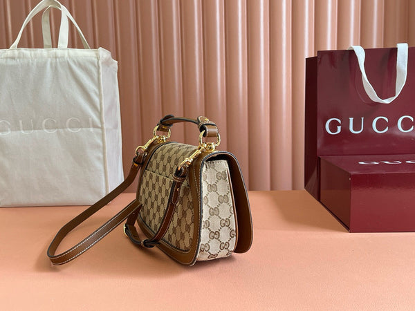 Borsa Gucci Blondie Media 27cm in pelle e tela marrone beige