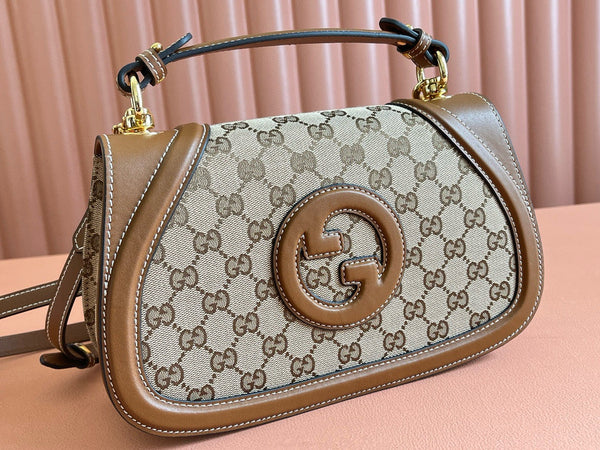 Borsa Gucci Blondie Media 27cm in pelle e tela marrone beige
