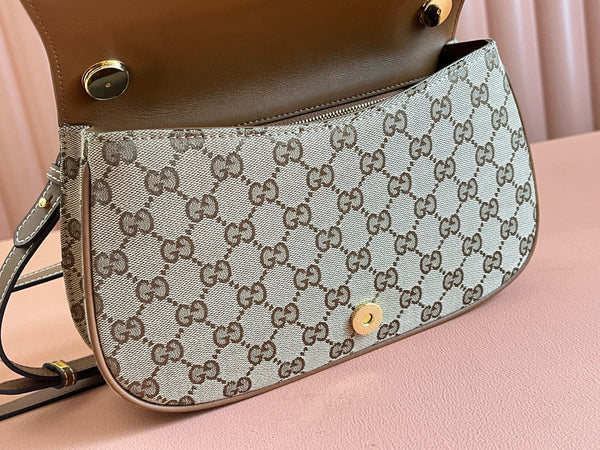 Borsa Gucci Blondie Media 27cm in pelle e tela marrone beige