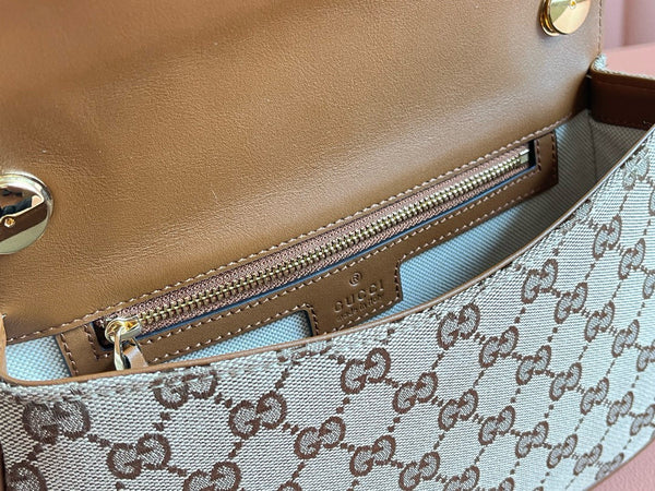 Borsa Gucci Blondie Media 27cm in pelle e tela marrone beige