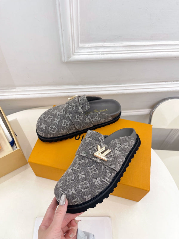 LV 25 Slipper Grey Canvas Cowhide 164659