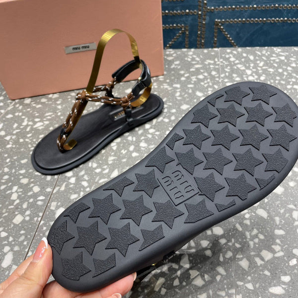 miu riviere cord & leather brown sandal