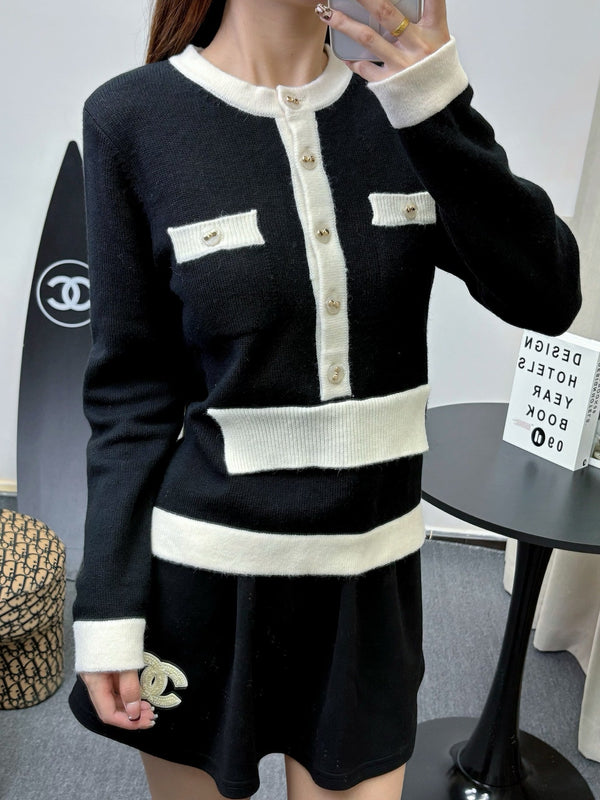 CC 25F Cardigan girocollo a maniche lunghe in maglia di lana nera