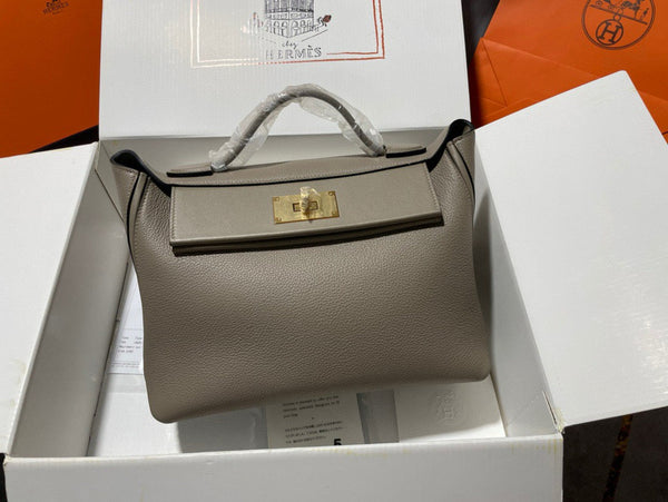 HM KELLY HANDBAG 29 ASPHALT GREY CALFSKIN