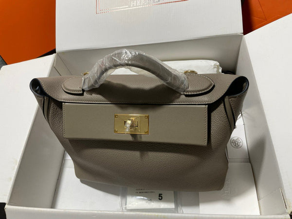 HM KELLY HANDBAG 29 ASPHALT GREY CALFSKIN