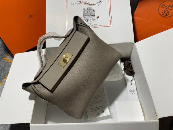 HM KELLY HANDBAG 29 ASPHALT GREY CALFSKIN
