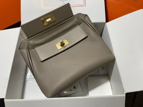 HM KELLY HANDBAG 29 ASPHALT GREY CALFSKIN