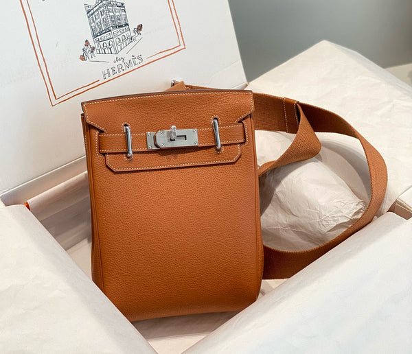 HM HAC A DOS PM 26CM GOLD TOGO LEATHER SILVER HARDWARE
