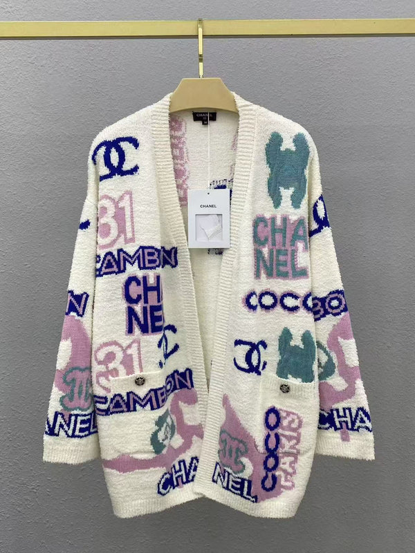 Cardigan con logo multicolore crema CC SS23