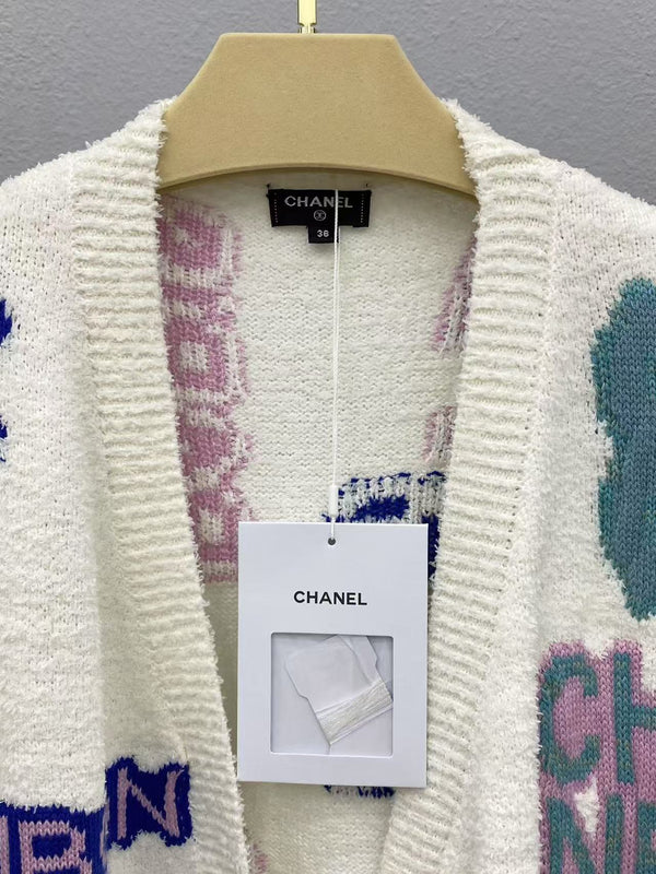 Cardigan con logo multicolore crema CC SS23